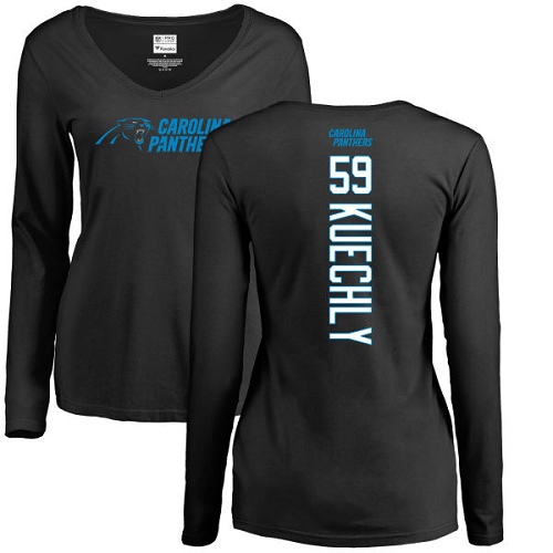 Carolina Panthers Black Women Luke Kuechly Backer Slim Fit NFL Football #59 Long Sleeve T Shirt->nfl t-shirts->Sports Accessory